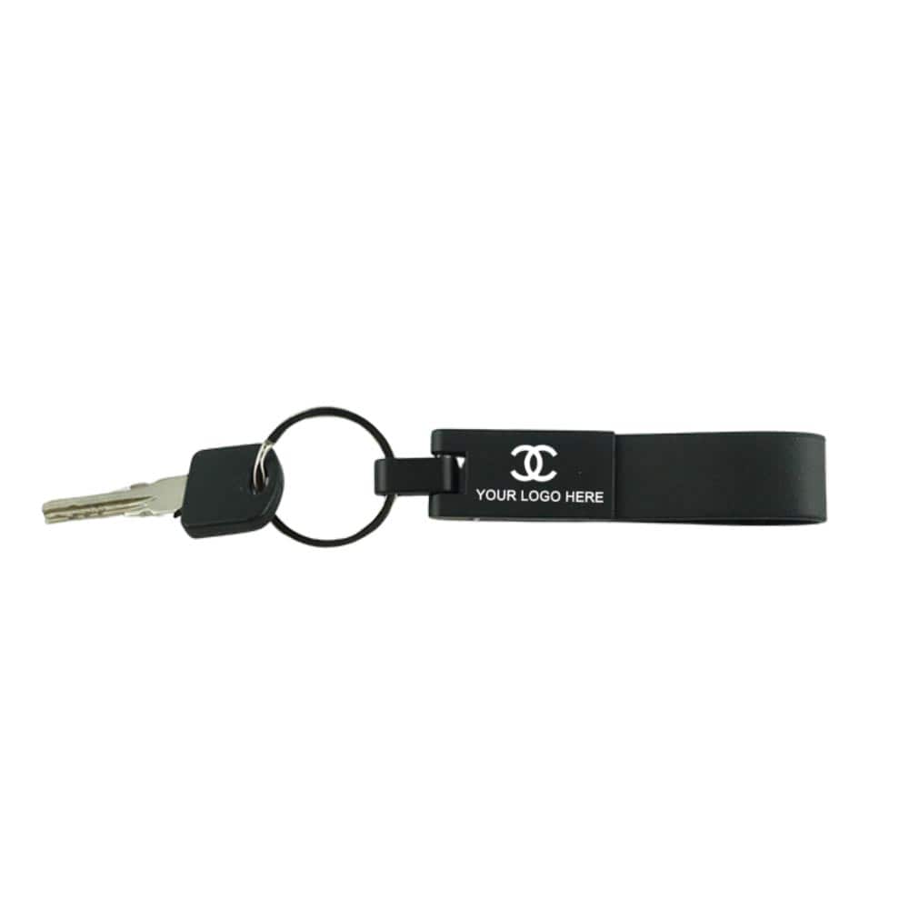 Leather Strip Metal Keychain Name Engraved | With Your Business Name or Logo
