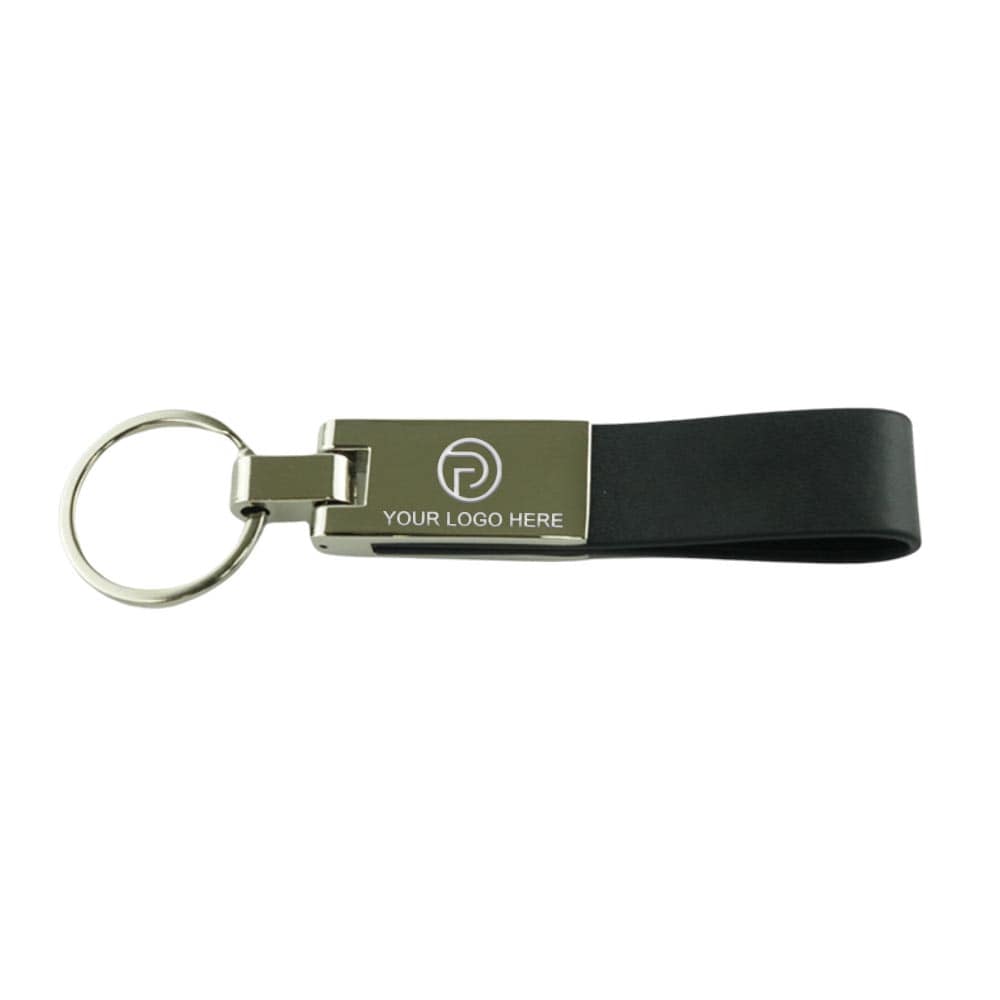 Leather Strip Metal Keychain Name Engraved | With Your Business Name or Logo
