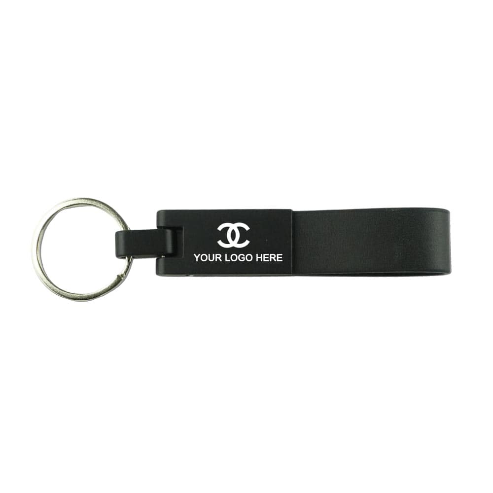 Leather Strip Metal Keychain Name Engraved | With Your Business Name or Logo