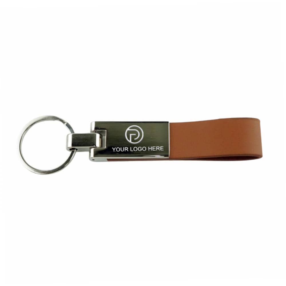 Leather Strip Metal Keychain Name Engraved | With Your Business Name or Logo