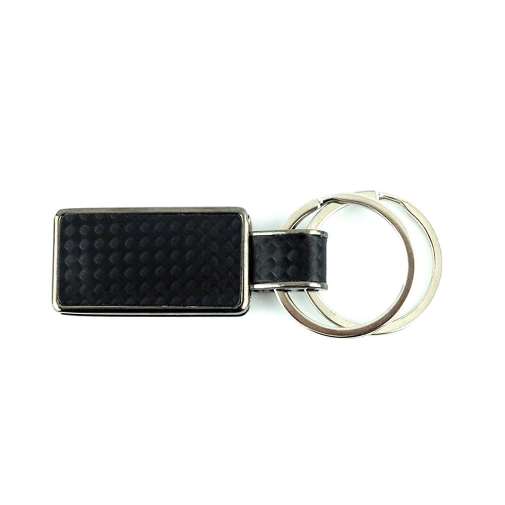 Double Ring Carbon Fiber Textured Keychain | With Your Business Name or Logo