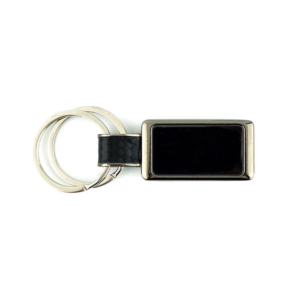 Double Ring Carbon Fiber Textured Keychain | With Your Business Name or Logo