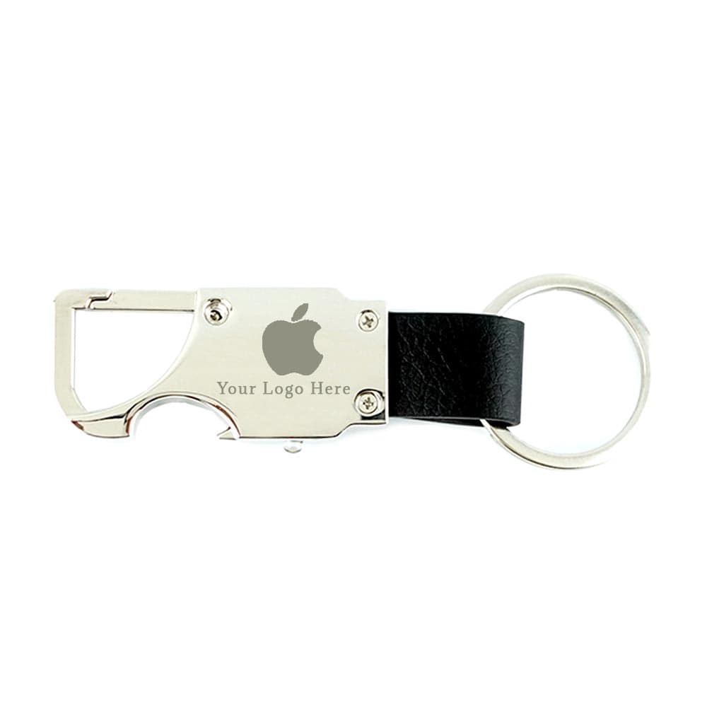 Metal Keychain With Bottle Opener, Torch & Hook | With Your Business Name or Logo