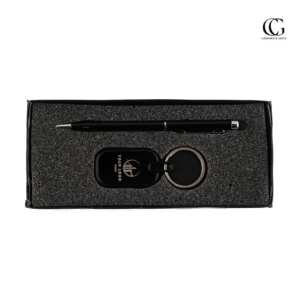 Keychain & Stylus Ball Pen Box Set | With Your Business Name or Logo