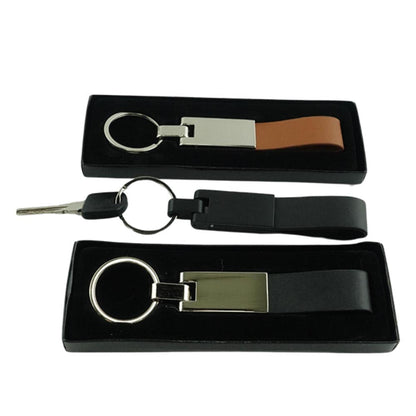 Leather Strip Metal Keychain Name Engraved| With Your Business Name or Logo