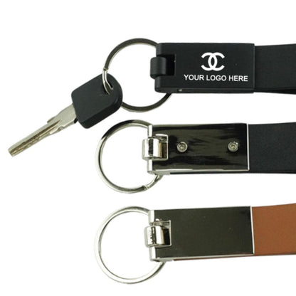 Leather Strip Metal Keychain Name Engraved| With Your Business Name or Logo