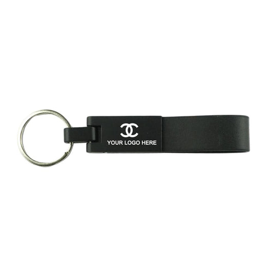 Leather Strip Metal Keychain Name Engraved| With Your Business Name or Logo